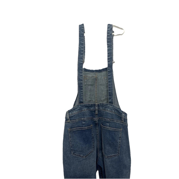 We the Free People Womens Bib Overalls Distressed Denim Blue Sz 28 Boho Raw Hem - Picture 5 of 9
